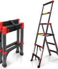 5-Foot Aluminum Telescoping A-Frame Ladder, Grab-And-Go Lightweight Portable Folding Step Ladder For Home, Garage, And Work, Non-Slip Cap.