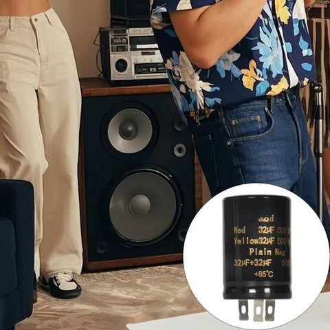 Pro Grade Heavy Duty Filter Capacitor Selection Featuring 10UF Through 100UF Picks For Industrial Power Conversion And Hifi Rectification With Rock Solid 500V Ratings And Built Tough Resilience For Hands On Makers, shown among audio equipment.