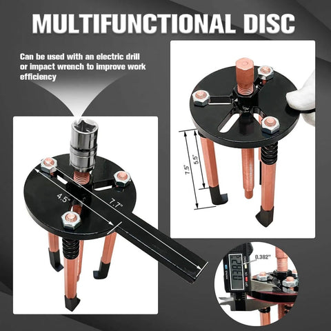 Close-up of multifunctional disc from All-In-One 36-In-1 Bearing Puller Kit For Blind Hole Removal With 3 Jaw Hooks And Bearing Separator.