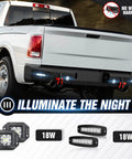 YZONA Ram 1500 rear step bumper with 4x18W LEDs, license plate lights, D-rings and sensor holes