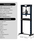 Beefy 12 Ton Hydraulic Press For Metalworking And Auto Repairs With H Frame Adjustable Work Table Stamping Plates Built In Safety Valve