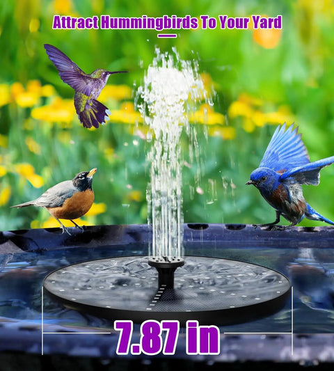Upgraded Solar Fountain For Garden Pond And Bird Bath With 60 LED RGB Lights 7 Nozzles Attracting Birds, 7.87 inch diameter