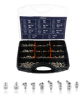 270 Piece Galvanized Grease Zerk Fitting Kit With Imperial And Metric Range, organized in storage box with fittings displayed in front.
