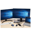 Slick Thunderbolt 4 Docking Station For Laptops Drives Dual Screens With 8K 60Hz Or 4K 144Hz with dual monitors, keyboard, mouse, and laptop setup.