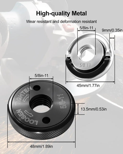 Beefed Up Self Locking Flange Nuts For Angle Grinders Five Eighth Inch Eleven UNC Quick Release Durable Metal Nuts diagram