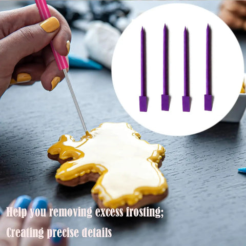 Purple Cookie Scribes And Scrapers Set Of 6 Baking Decorating Tools For Royal Icing Detail Work To Smooth Corners Like Butter And Totally Ditch Frosting Mess Quick Style Your Sweet Treats Like A Pro, using tools on iced cookie.
