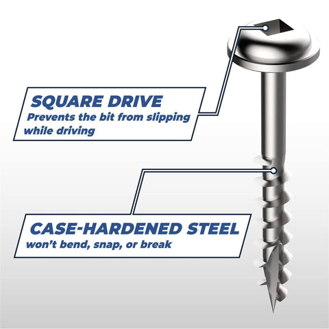 Pocket Hole Screws Zinc Coarse Thread Maxi Loc Flat Head for softwood and plywood woodworking and cabinetry projects with square drive