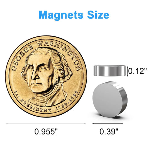 100 Pack Tiny Round Neodymium Magnets 10x3 Millimeters For Crafts DIY Projects Home Office School shown with coin for size comparison