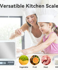 Mother and child baking with 0.1g Precision Digital Kitchen Scale For Meal Prep And Calorie Counting, LCD display visible