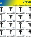 Image of Auto Body Self Tapping Phillips Head Screws Kit With Washer Head 270 Piece Assortment In Sizes 8 10 12 14 for vehicle repairs.