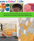 Colorful hexagonal concrete path and wall using Reusable Honeycomb Concrete Mold Set For Walkways And Stepping Stones DIY Paver Path.