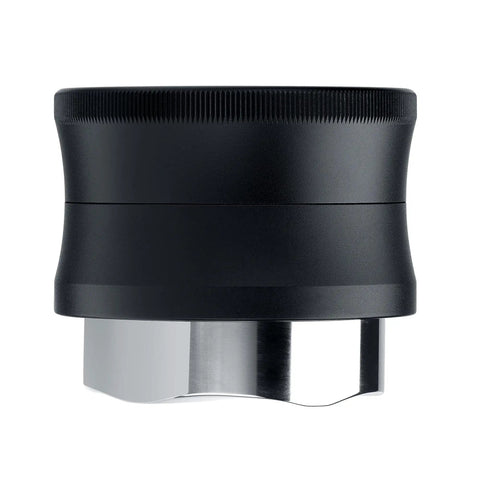 Real Deal Gravity Coffee Distributor And Puck Leveler For Espresso Portafilters With Five Blade Base, matte black anodized aluminum.