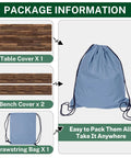 Package with Waterproof Picnic Table Cover Set With Bench Covers Elastic Edges Brown Wood Fitted Tablecloths For Outdoor Patio Camping 72 Inch 3 Piece With Drawstring Storage Bag