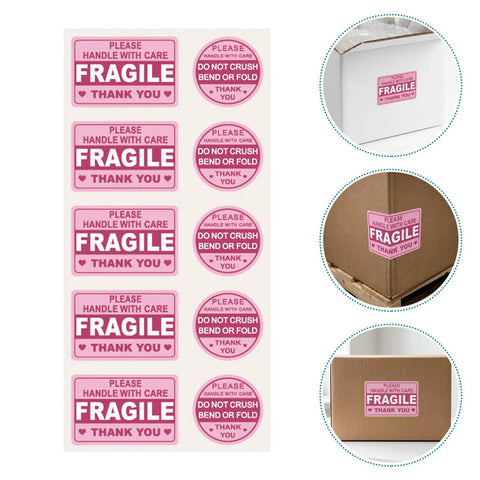Fragile Shipping Labels Pack With Red Copper Plate Stickers For Quick ID And Clear Communication, Rectangle And Round Shapes For Courier Ops And Packing Supplies, Handle With Care on box