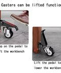 Heavy Duty Retractable Caster Swivels With Foot Release Brake 2.5 Inch Polyurethane Wheels, user lifting function for workbench.