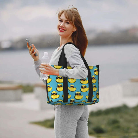 Woman holding Oxford polyester Laptop Tote Bag For Women Work Weekender With Dope Cool Duck Sunglasses Print, 16.1x11.4x5.9 in.