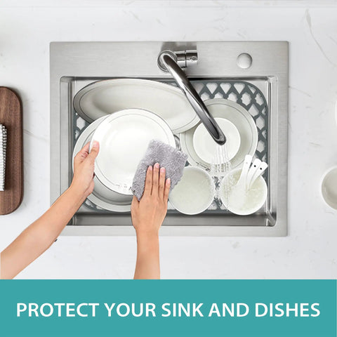 All Purpose Silicone Sink Mat Protector For Bottom Of Kitchen Sink 19x13 Center Drain Flexible Drying Dish Mat under dishes