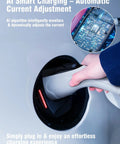 Portable Level 1 And 2 EV Charger With AI Smart Charging, Plug And Play, user inserting plug into EV socket, circuit board detail