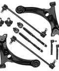 Toyota Corolla Front Lower Control Arm Kit With Ball Joint For 2003 2004 2005 2006 2007 2008 10pc Set Includes Front Ball Joints Sway Bar Links Inner And Outer Tie Rods For Smooth Steering And Reliable Suspension black steel suspension parts laid out
