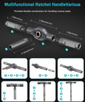 24 In 1 Magnetic Ratchet Screwdriver Set With Detachable T Handle showcasing various configurations with size measurements.