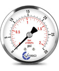 Two And A Half Inch Back Mount Dry Pressure Gauge With Chrome Plated Steel Case One Quarter Inch NPT Dual Scale Psi And Kilopascal