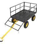 Heavy Duty Steel Garden Cart With 1500 Lb Capacity 3 In 1 Utility Wagon With Removable Mesh Sides 13 Inch All Terrain Wheels 180 Degree Swivel Handle Towable Yard Trailer Black featuring a reinforced steel frame and large rugged wheels for outdoor tasks