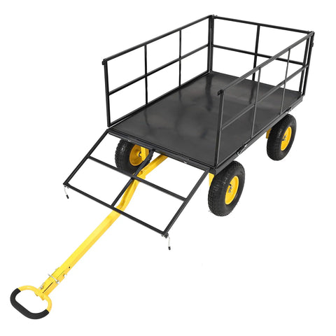 Heavy Duty Steel Garden Cart With 1500 Lb Capacity 3 In 1 Utility Wagon With Removable Mesh Sides 13 Inch All Terrain Wheels 180 Degree Swivel Handle Towable Yard Trailer Black featuring a reinforced steel frame and large rugged wheels for outdoor tasks