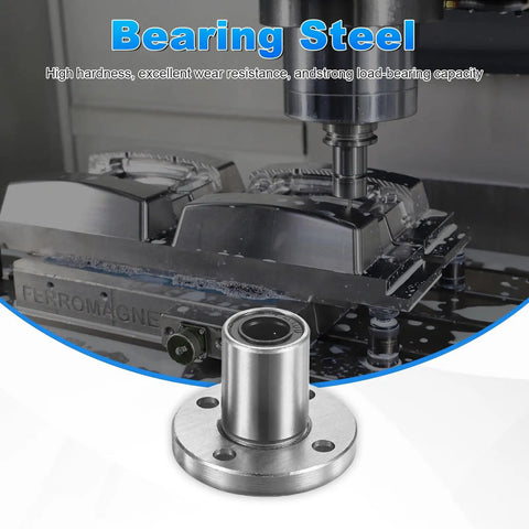 2 Pack LMK8UU Linear Ball Bearings With Round Flange And Double Rubber Seals For Buttery Smooth Glide On CNC Machines And 3D Printers Plug And Play Steel For Zero Drama Projects, close-up view of steel bearing.
