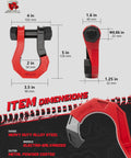 Diagram of Three Quarter Inch D Ring Shackles With Seven Eighth Inch Screw Pin Beefy Heavy Duty Off Road Tow Winch Shackles Built To Haul Big Loads 52910 Lbs Break Strength Zinc Plated Black Red Finish Easy Open For Tow Straps And Vehicle Recovery, showing dimensions and materials.