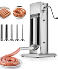 Manual Sausage Stuffer 11 Lbs Vertical Meat Filler With 5 Stuffing Tubes, Dual Speed Sausage Casing Filling Machine, Stainless Steel Heavy Duty Filler For Commercial And Home Use, Easy Hand Crank And Effortless Filling.