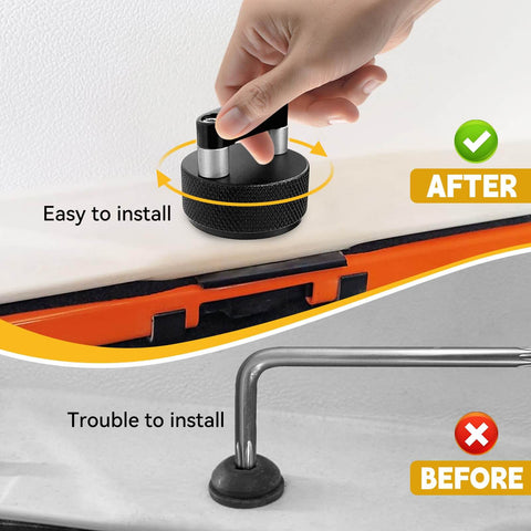 Quick Release Thumb Screw Jeep Hard Top Fastener Kit for Wrangler JK, JL, Gladiator JT showing easy and trouble to install comparison