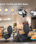 2000W Electric Tortilla Press Machine For Roti Maker And Chapati With Adjustable Temp Control with non-stick surface and lid.