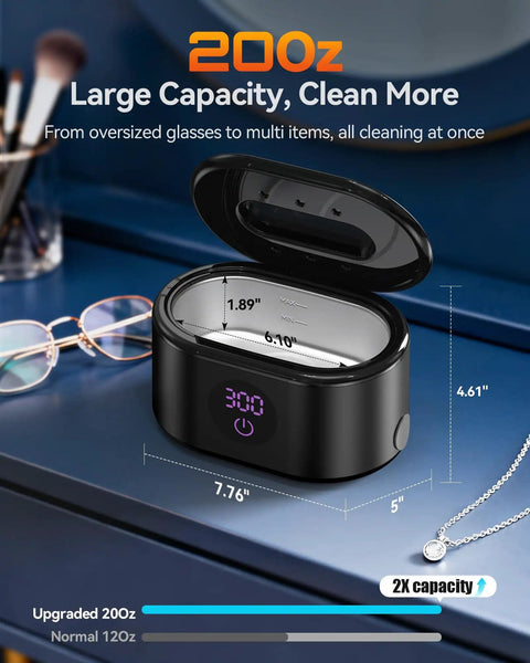 48KHz Ultrasonic Jewelry Cleaner Pro Grade Deep Cleaning Machine With 20oz 304 Stainless Steel Tank Open on Desk