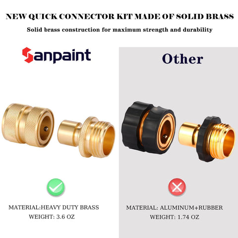 Brass Garden Hose Quick Connect Set Three Quarter Inch Male And Female Connectors vs aluminum rubber connectors image.