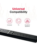 7 Outlet 2 USB Surge Protector Strip 2100 Joules With Surge Protection Multi Outlet Extension Cord For Travel And Home Use Black