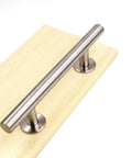 12 Inch Sliding Barn Door Handle And Flush Pull Set With 7 Inch Hole Centers In Brushed Nickel Heavy Duty Stainless Steel 304 Hardware on wooden board