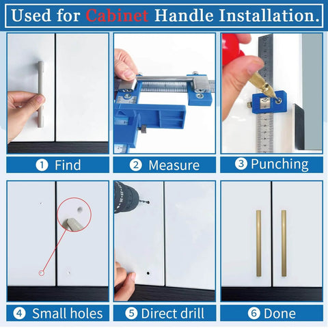 Cabinet Hardware Jig Kit With Auto Center Punch And Hole Punch Fast Setup for handles, knobs, pulls installation process.