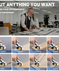 GlimHirVox Electric Box Cutter For Cardboard With Safety Lock And Led Light Cordless Scissors cutting various materials like carpet, leather, and plastic