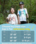 Kids wearing hydration backpack with 1L water bladder, reflective running vest with 8 pockets for boys and girls, pink XS S