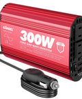 300W Pure Sine Wave Car Power Inverter With PD 30W Type C And QC 3.0 USB, Dual USB Ports And Two AC Outlets, red design