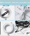Comparison of reusable silicone cable ties cord organizer set for charger cables and traditional ties in a 15 pack
