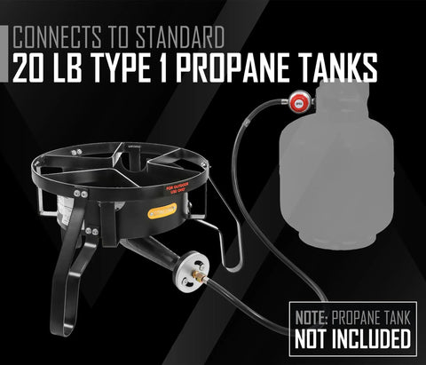 Beefy 16 Inch Propane Burner Single Burner Portable Gas Stove With 200000 BTU Output shown with type 1 tank connection