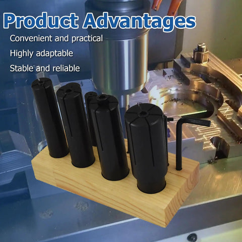 Eight Piece Expanding Arbors Set For Lathe Milling Mandrels High Accuracy on wooden stand with milling machine background