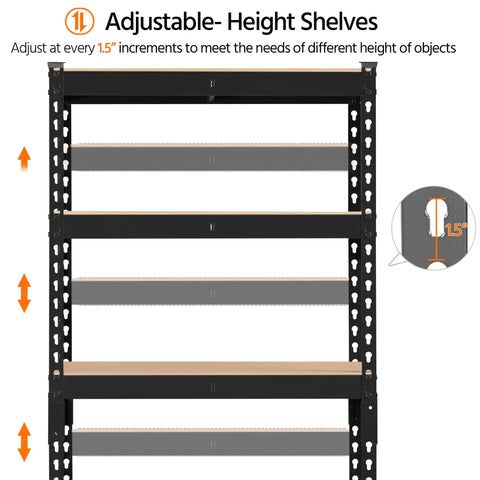 Premium Heavy Duty 5 Tier Storage Rack 2 Pack Adjustable Metal Shelving Unit Solid As A Rock Zero Hassle Boltless Assembly Top Shelf Garage Game Changer And Versatile Utility Rack In Matte Black