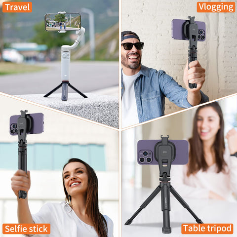 Extendable Mini Camera Tripod With 1/4 Inch Screw For DSLR Lenses, Webcam And Smartphone shown in different uses