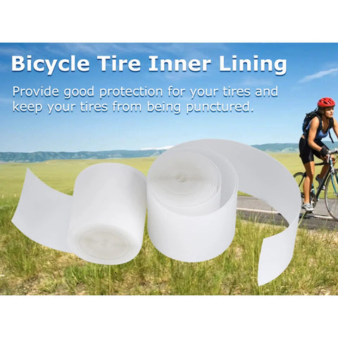2 Pack Puncture Proof Bicycle Tire Liner 0.5mm Tube Protector displayed with cyclist and grass landscape background
