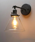 Hardwired Wall Sconce With Switch For Indoor Lighting, Vanity Lamps With Funnel Clear Glass Shade, Retro Vibe Bathroom Fixture