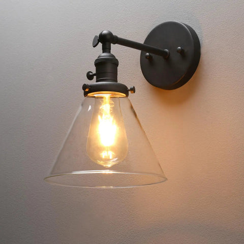 Hardwired Wall Sconce With Switch For Indoor Lighting, Vanity Lamps With Funnel Clear Glass Shade, Retro Vibe Bathroom Fixture