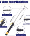 Rock Solid Rv Camper Rig Service Kit Featuring A Durable Mag Anode Rod And Flexible Flush Wand For Hot Water Tanks Paired With A Sturdy Hex Wrench For No Sweat Sediment Removal, showing the RV water heater flush wand with adjustable nozzle.