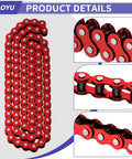 CILOYU red go-kart roller chain, 3 ft long, 95 links with master link; front and close-up link details.